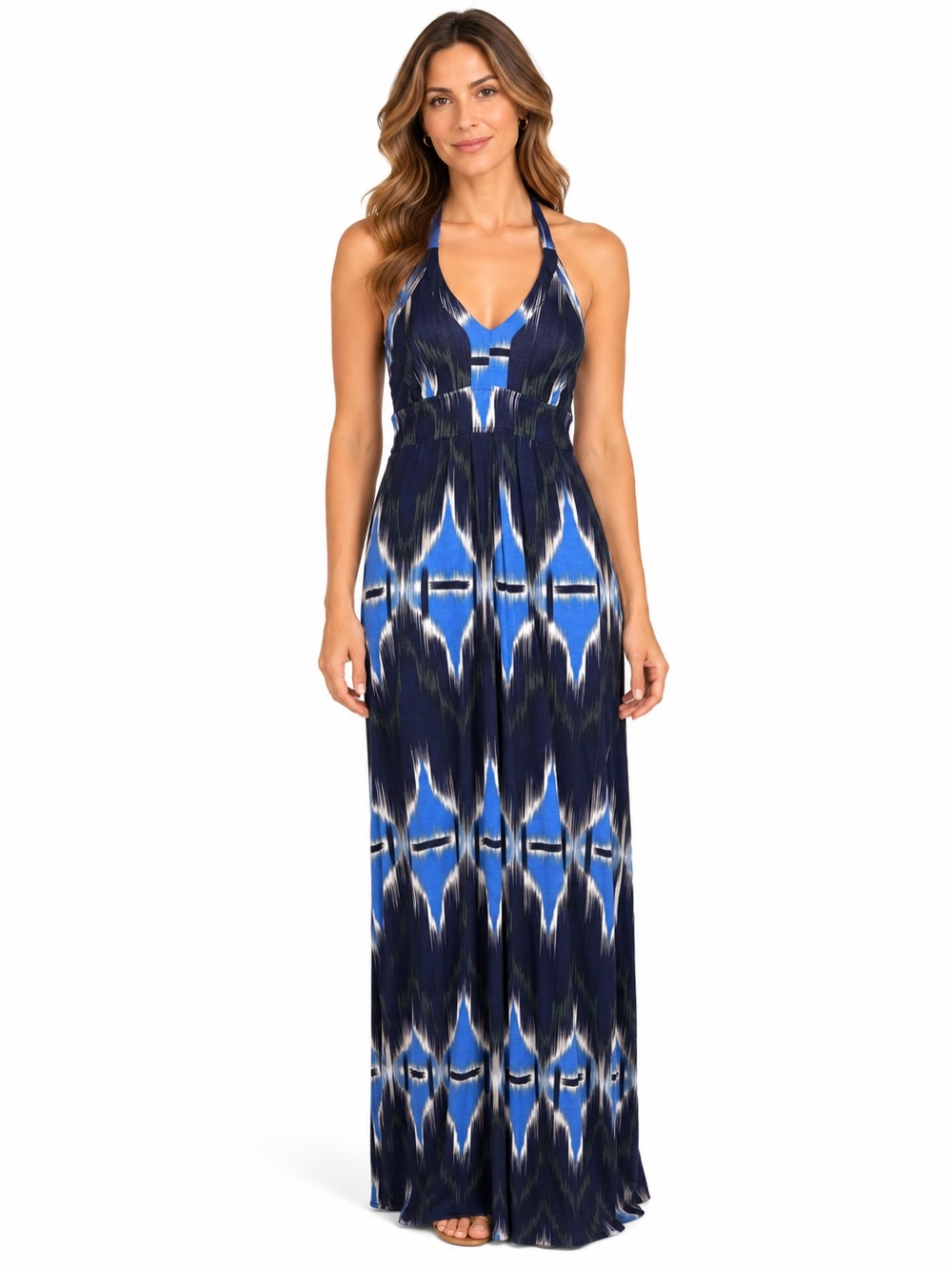 BANANA REPUBLIC Blue IKAT Patterned Halter Maxi Dress with Tie Size Small